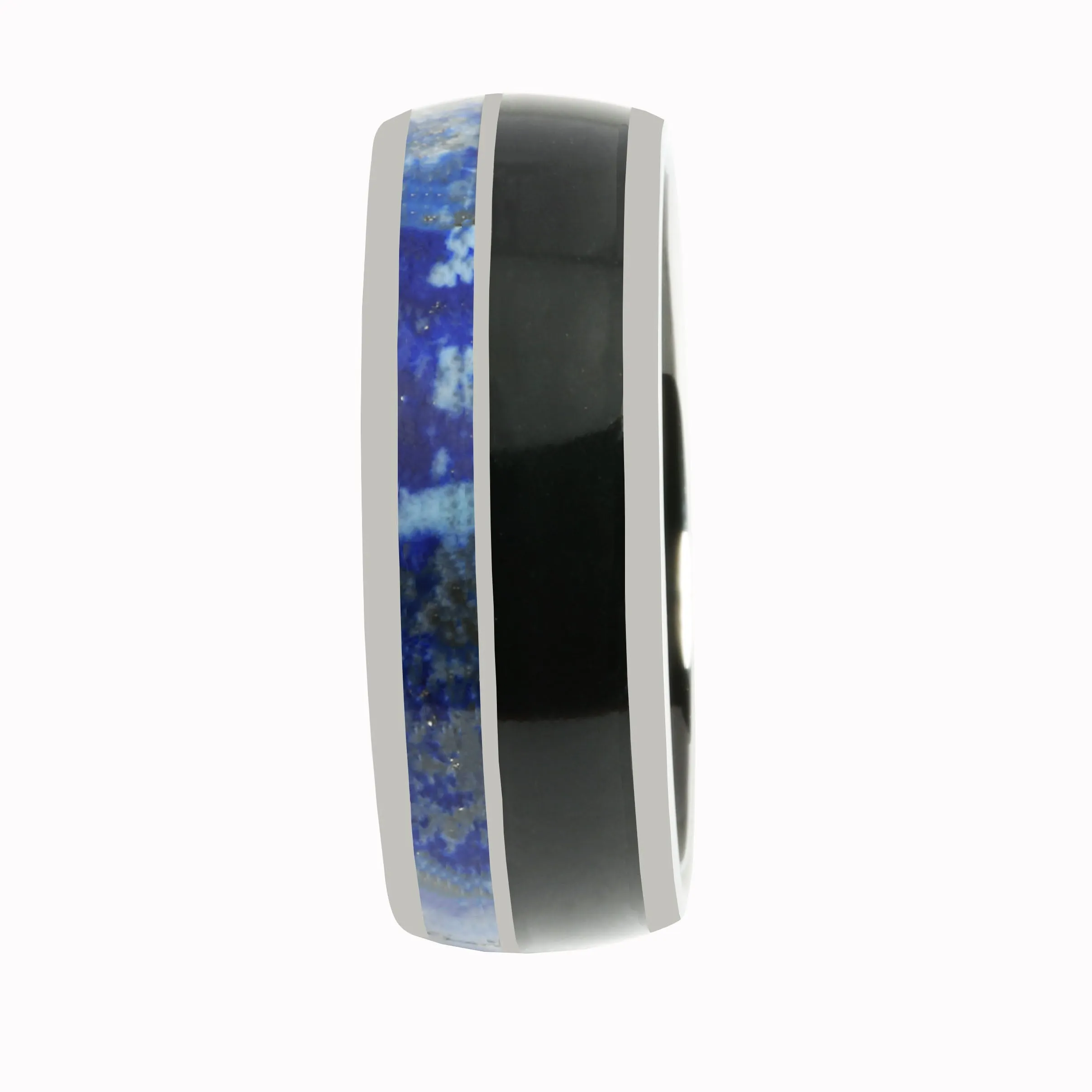 Tungsten Lapis Lazuli and Onyx Inlaid Wedding Ring Barrel 8mm