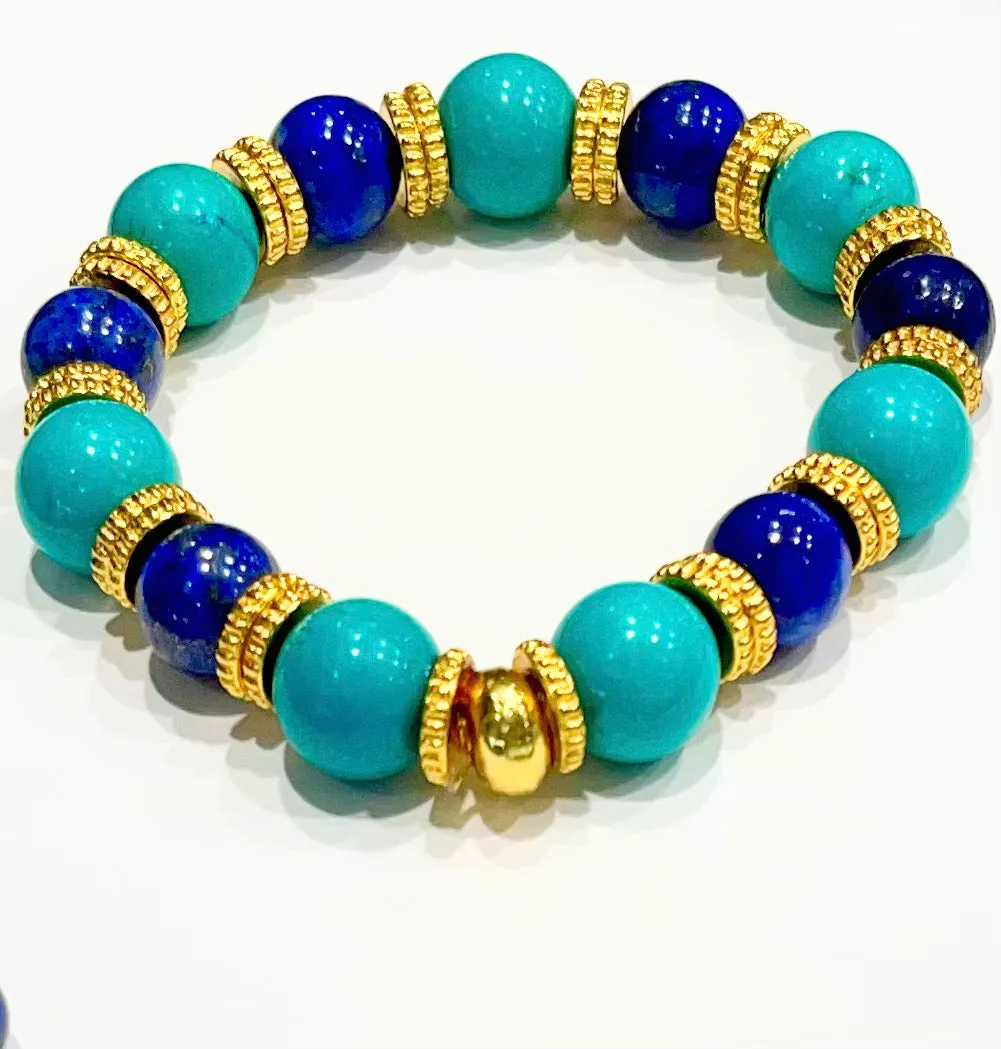 Turquoise & Lapis Lazuli Gemstone Layered Necklace and Bracelet Set