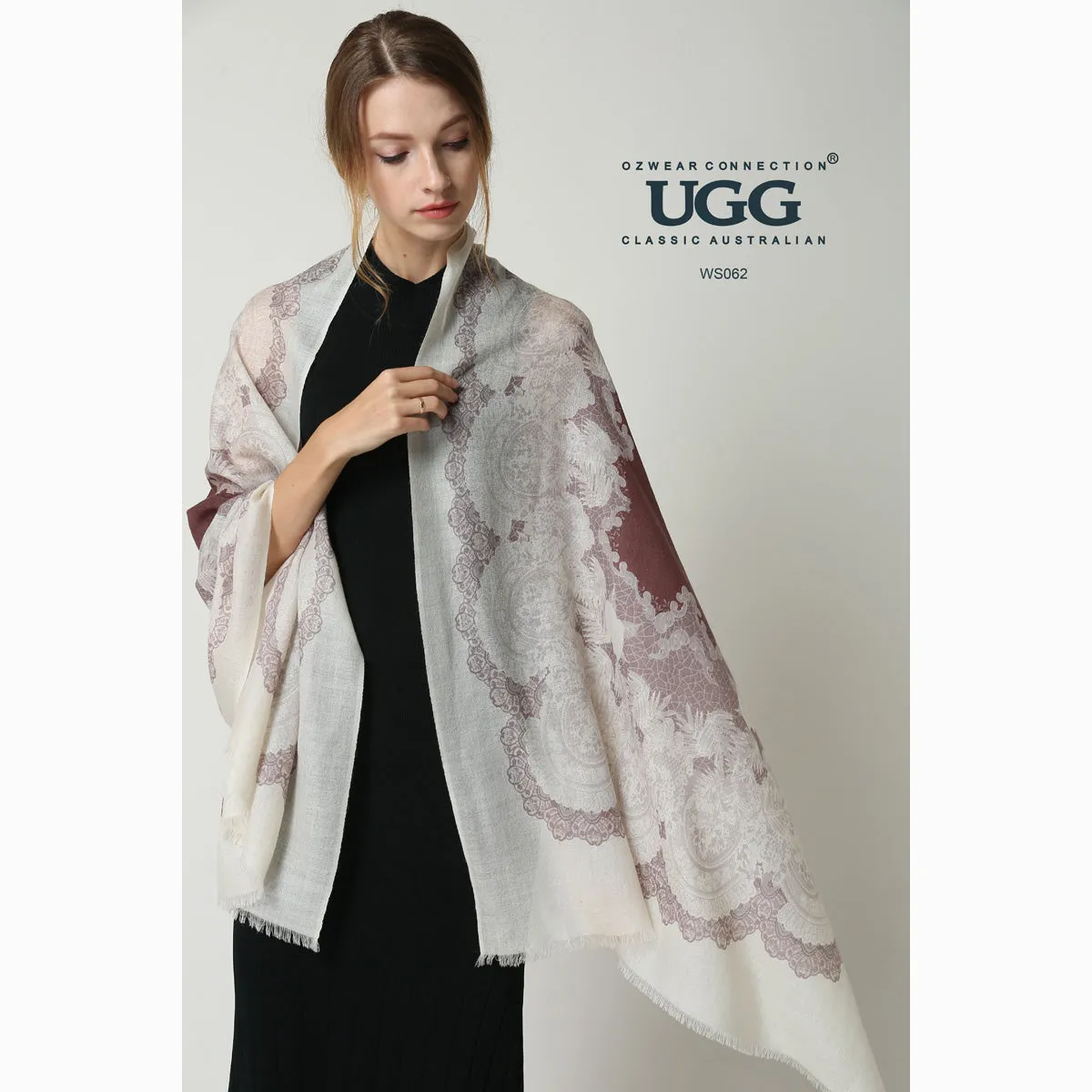 Ugg 100% Australian Merino Wool Scarf Cream and Tan