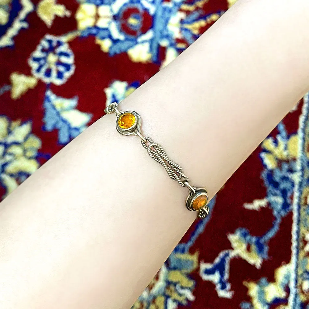 【USA輸入】ヴィンテージ アンバーオレンジ ガラスストーン ブレスレット/Vintage Amber Orange Glass Stones Bracelet