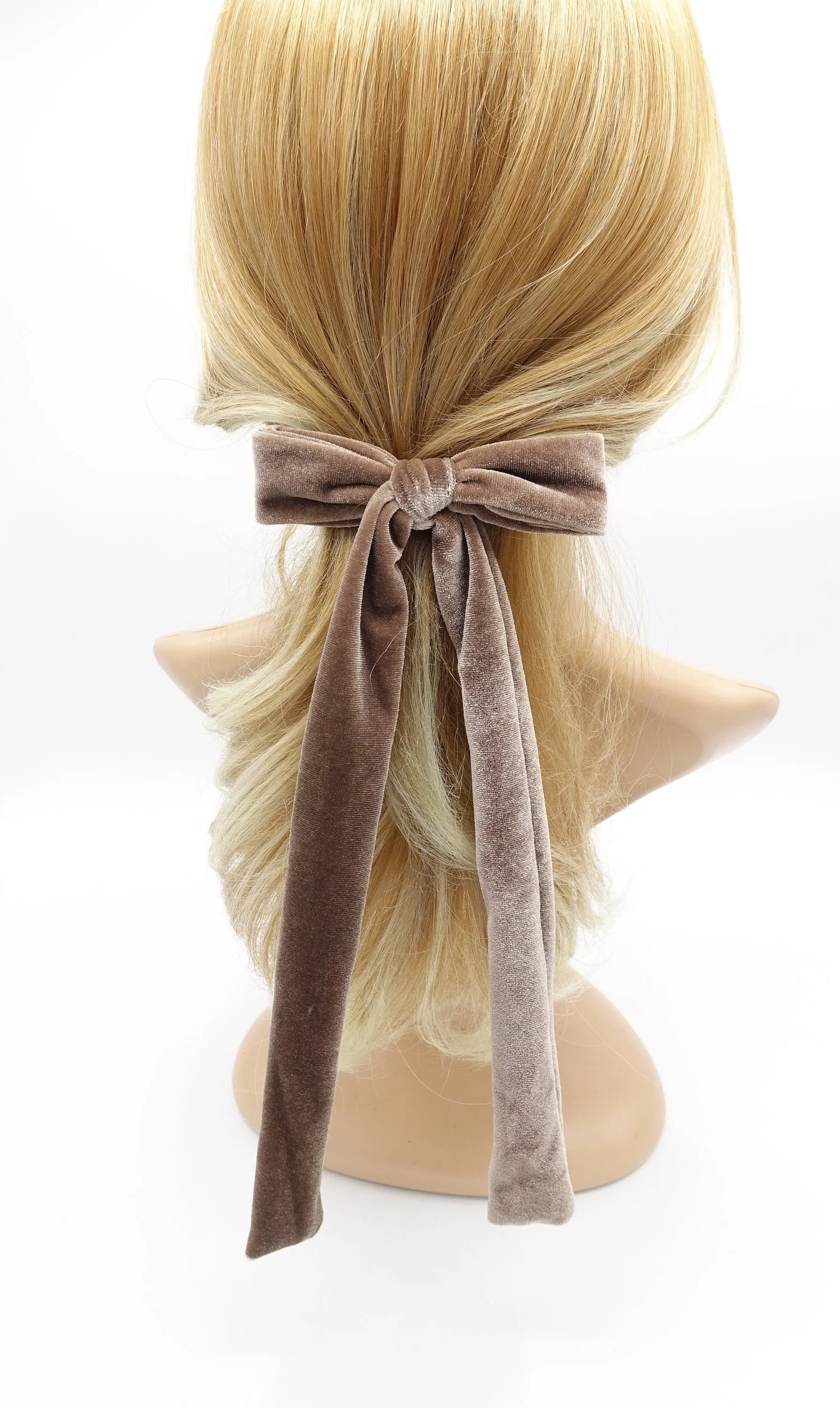 vevlet long tail bow barrette, velvet bow barrette, long tail hair barrette