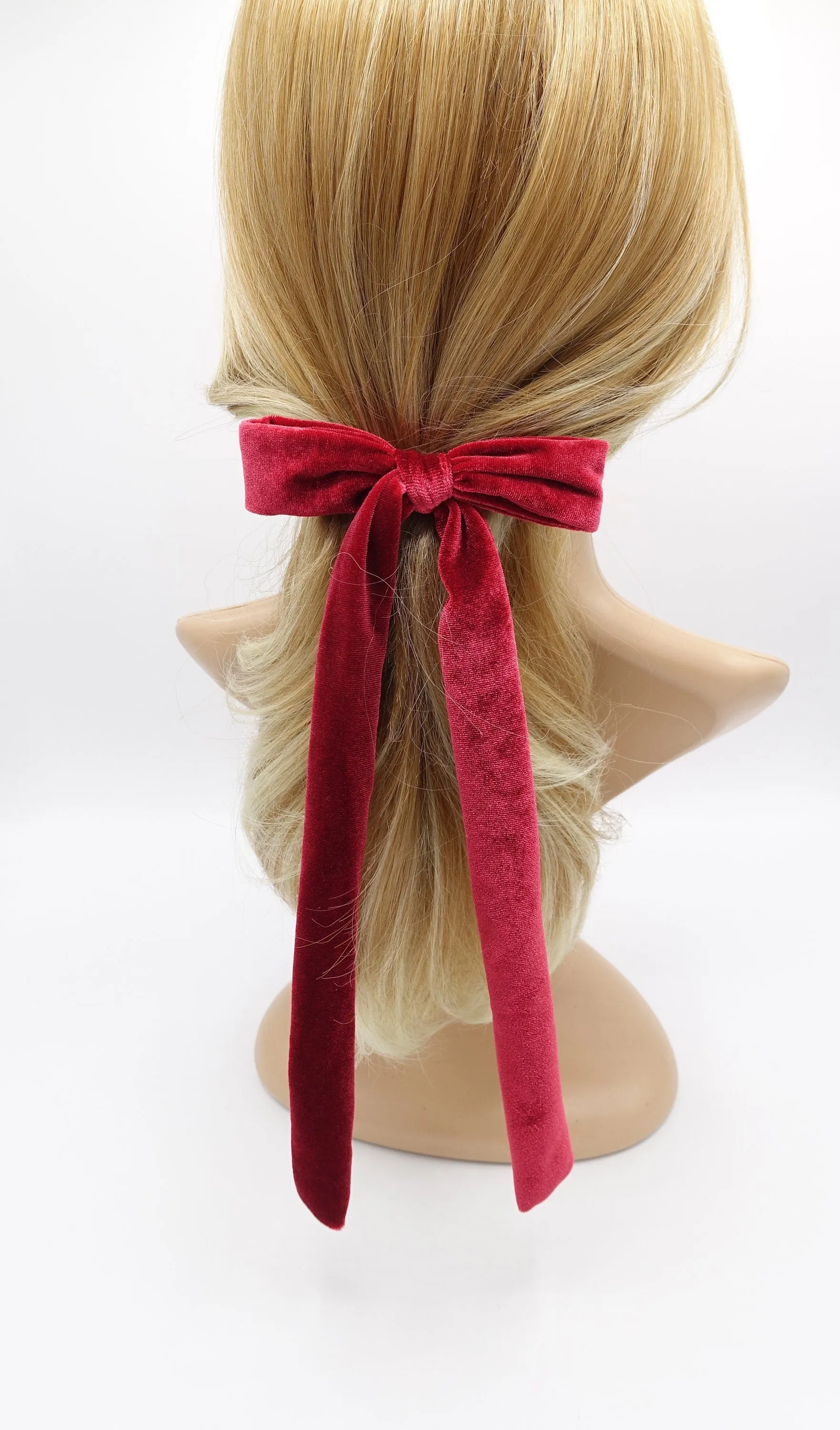 vevlet long tail bow barrette, velvet bow barrette, long tail hair barrette