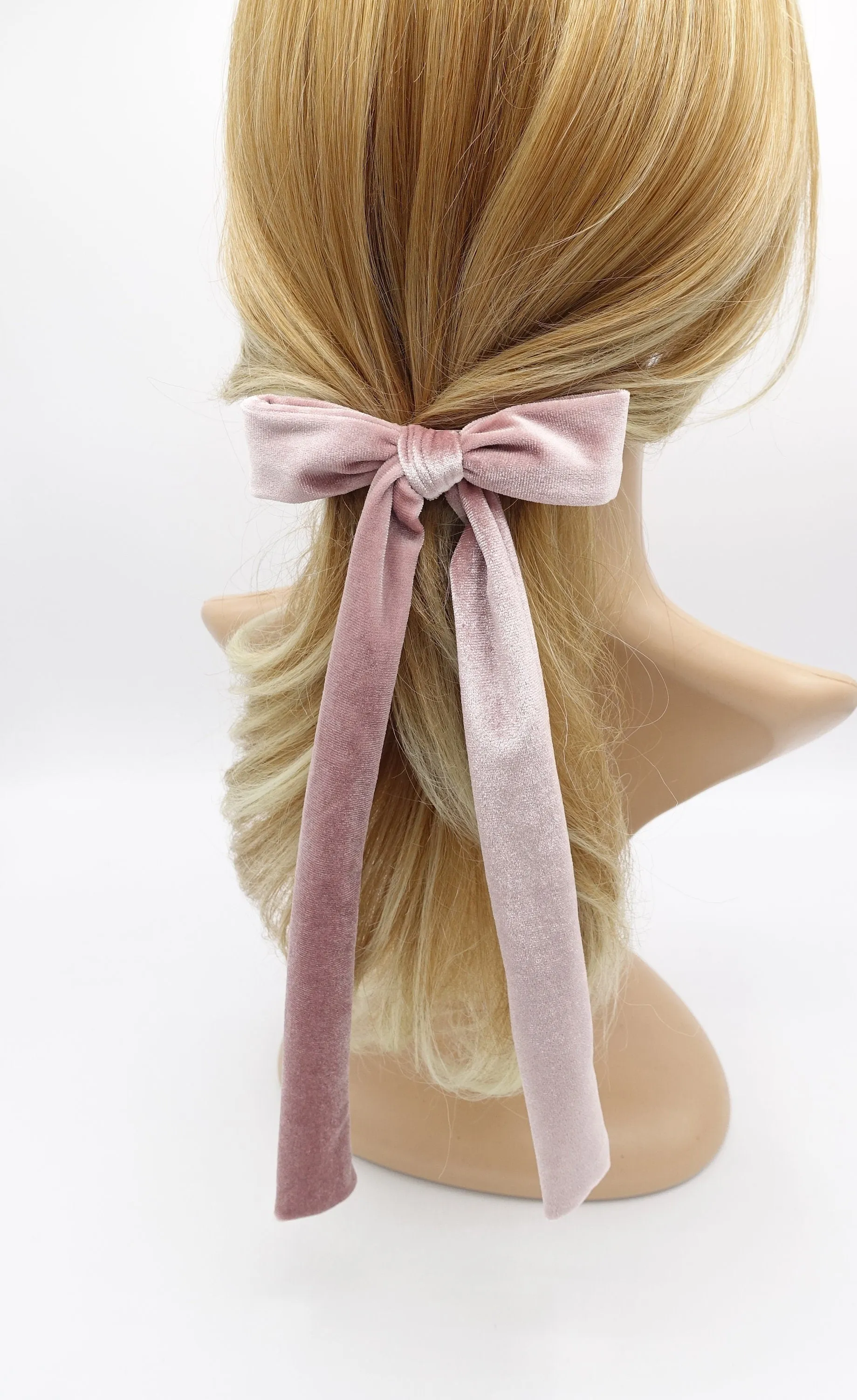 vevlet long tail bow barrette, velvet bow barrette, long tail hair barrette