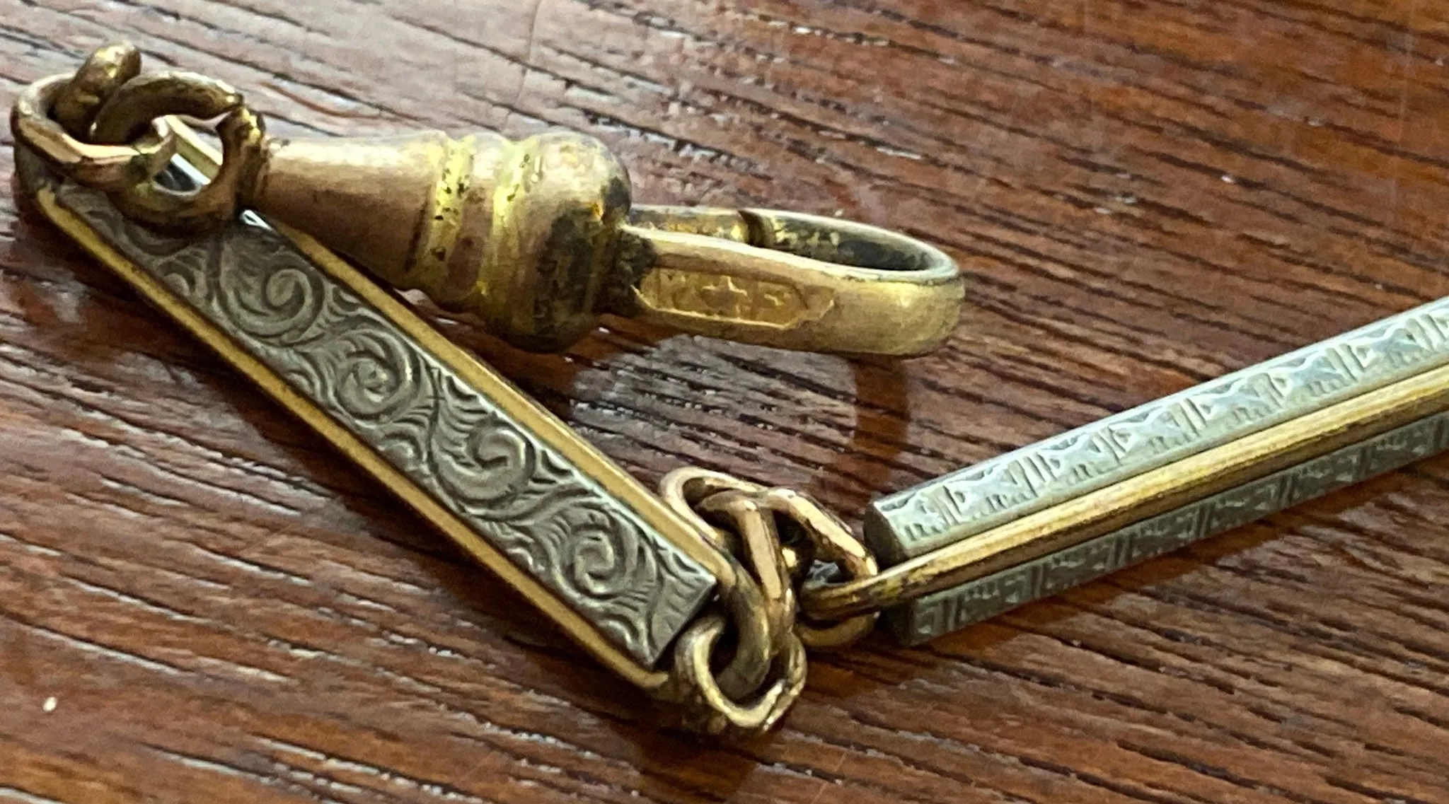 Victorian BB Co Pocket Knife Gold Filled Chain Two Tone Chasing