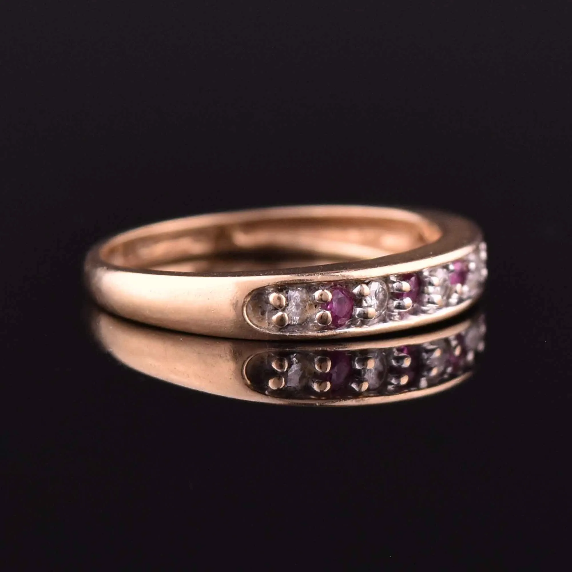 Vintage 14K Gold Ruby Diamond Half Eternity Band Ring