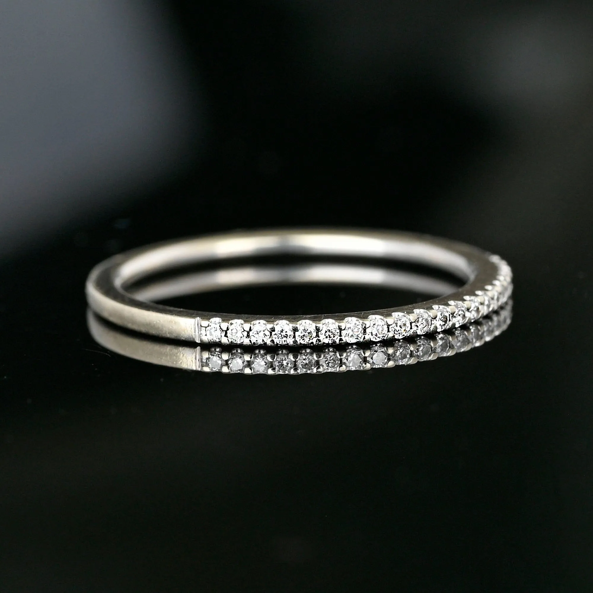 Vintage 14K White Gold Half Eternity Thin Diamond Ring Band