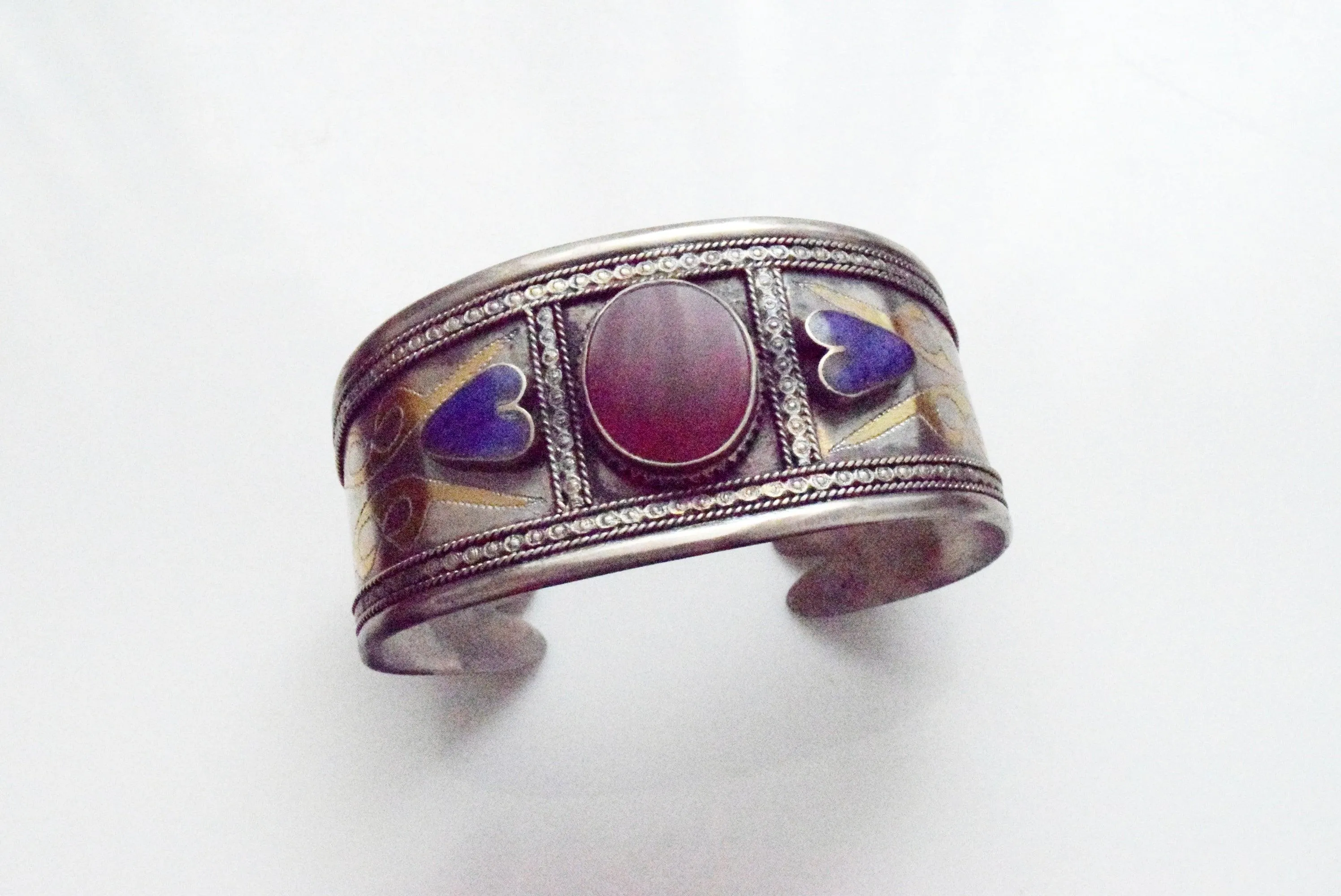 Vintage Silver Afghan Lapis Lazuli and Carnelian Bracelet