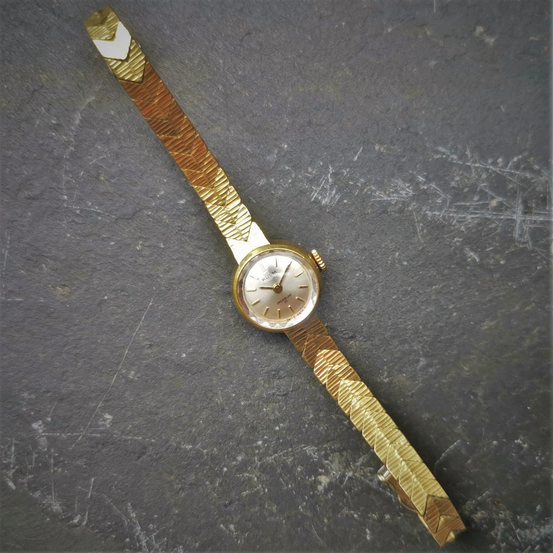 Vintage Women's KULM Gold Plated Petite Watch With Textured Bracelet