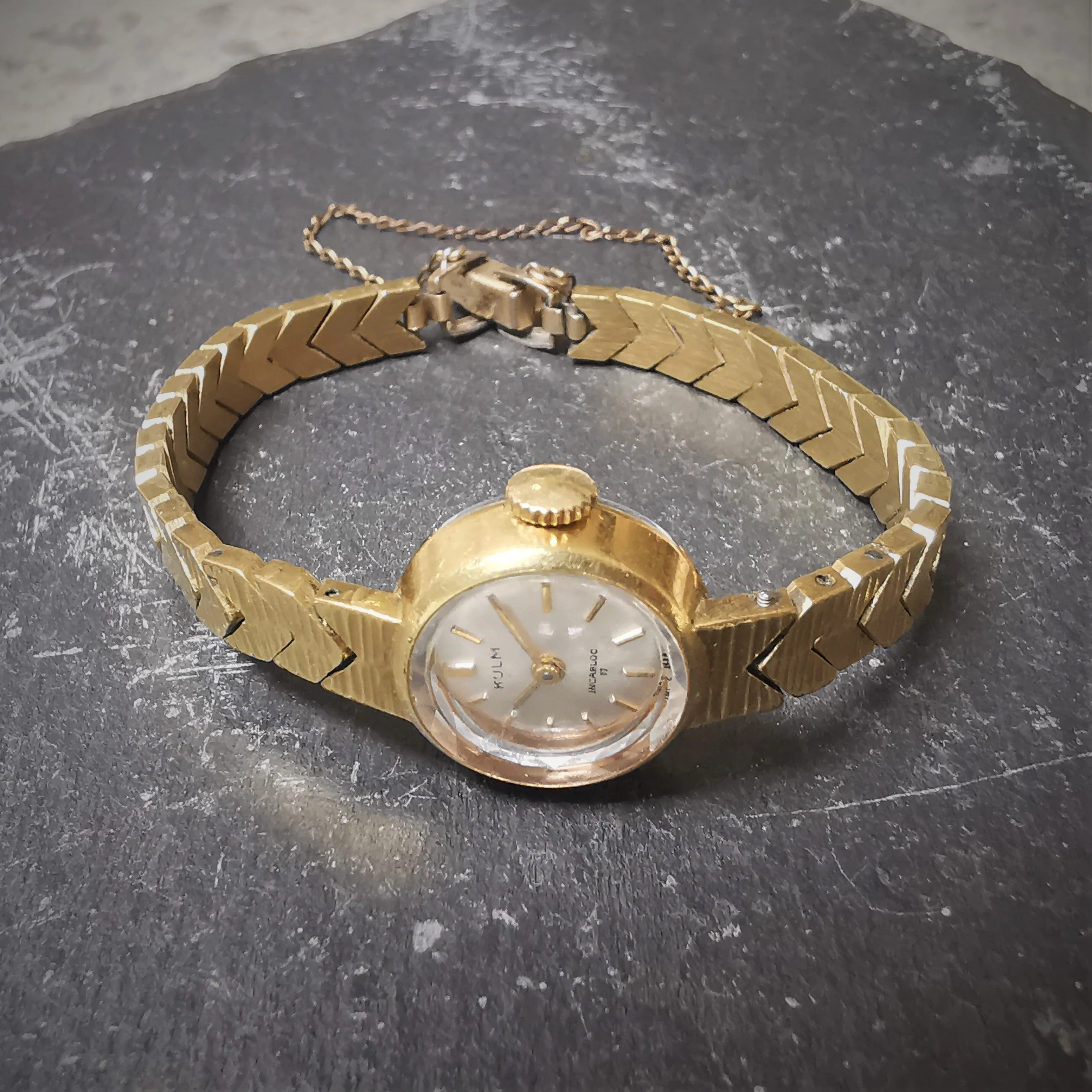 Vintage Women's KULM Gold Plated Petite Watch With Textured Bracelet