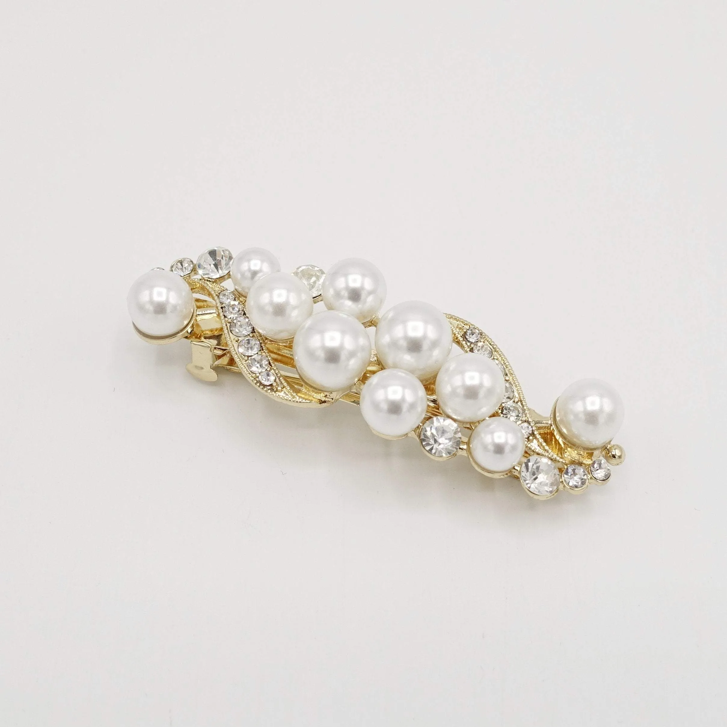 wave pearl rhinestone hair barrette special event hair accessory for women