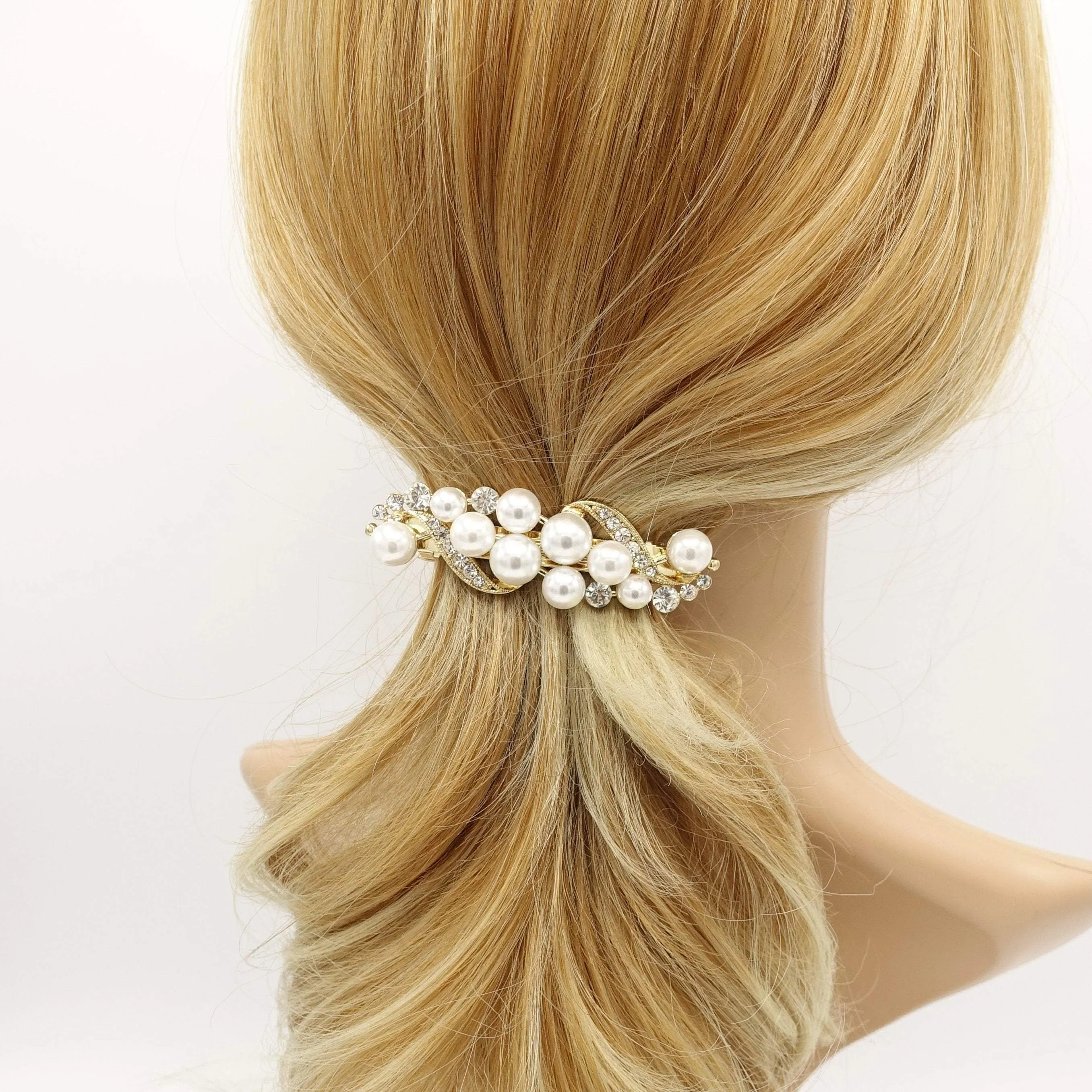 wave pearl rhinestone hair barrette special event hair accessory for women