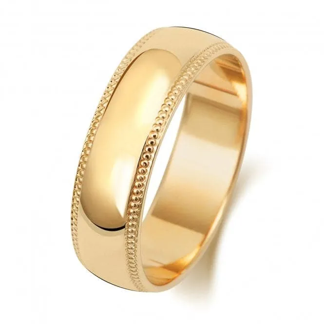 Wedding Band  9K D Shape Millgrain 6 mm-1.25 Wedding  Ring W186M