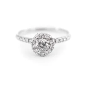 White Gold Diamond Halo Engagement Ring - Simple Diamond Halo Ring 14k White Gold - Diamond Engagement Ring