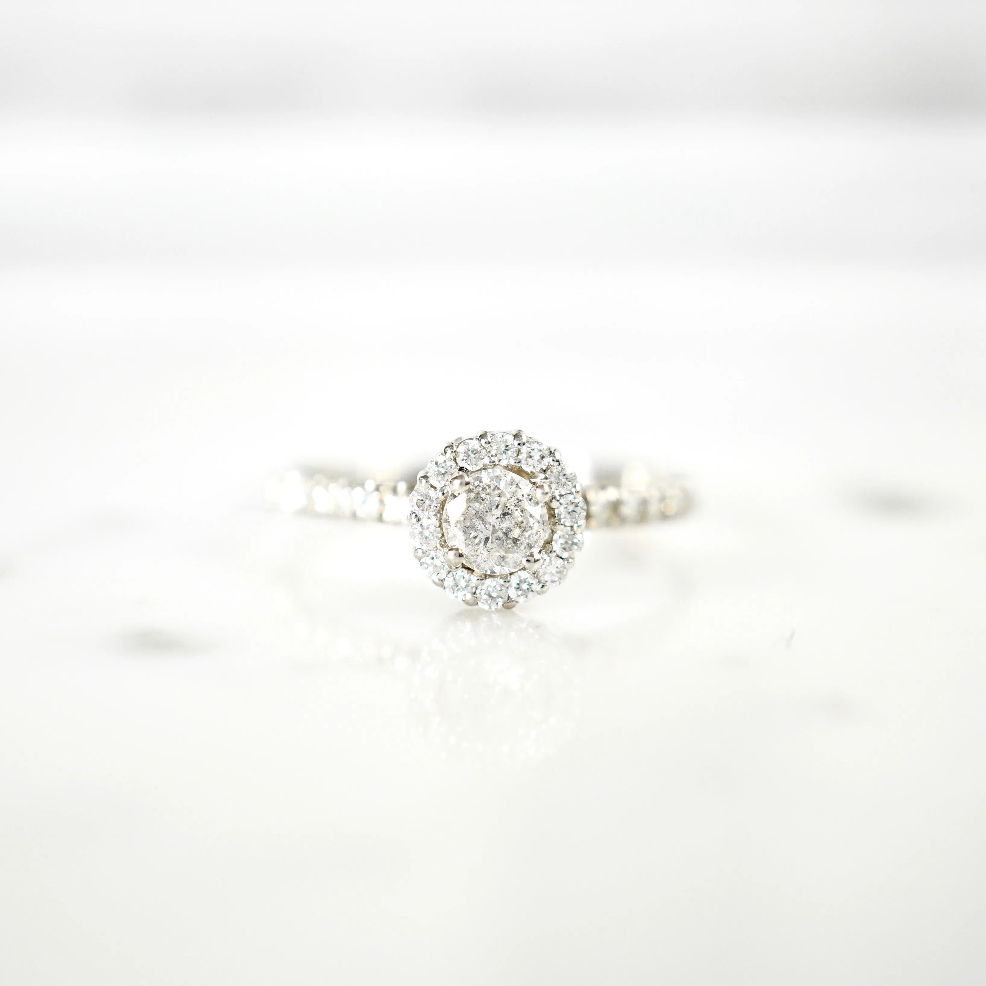 White Gold Diamond Halo Engagement Ring - Simple Diamond Halo Ring 14k White Gold - Diamond Engagement Ring