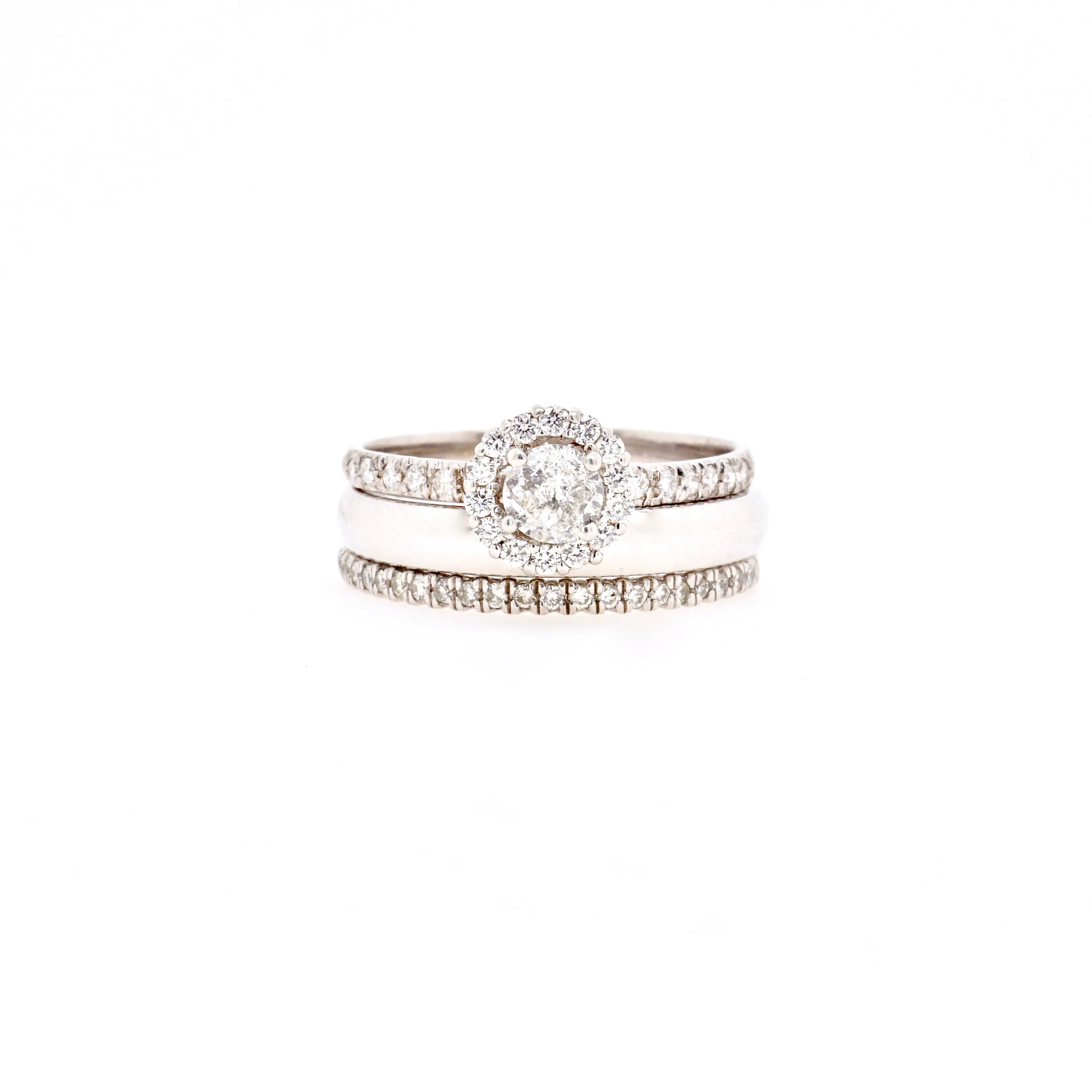 White Gold Diamond Halo Engagement Ring - Simple Diamond Halo Ring 14k White Gold - Diamond Engagement Ring