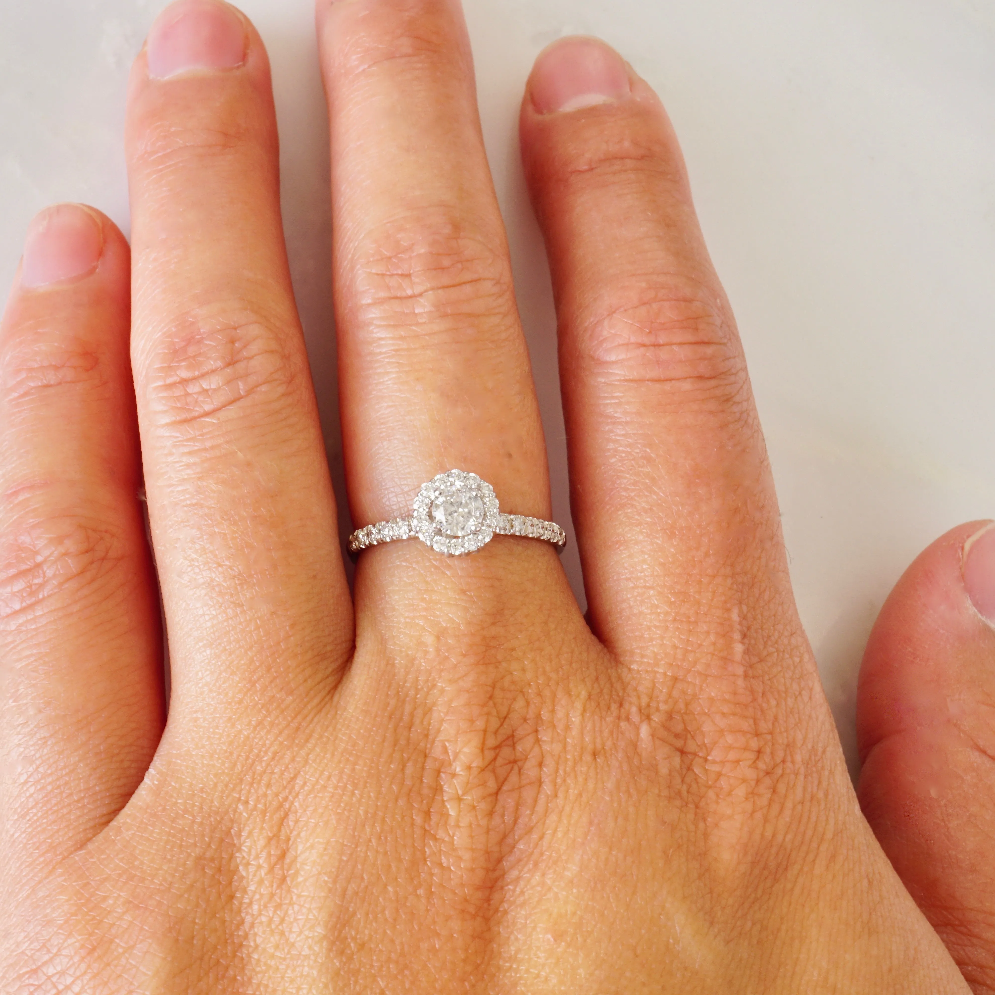 White Gold Diamond Halo Engagement Ring - Simple Diamond Halo Ring 14k White Gold - Diamond Engagement Ring