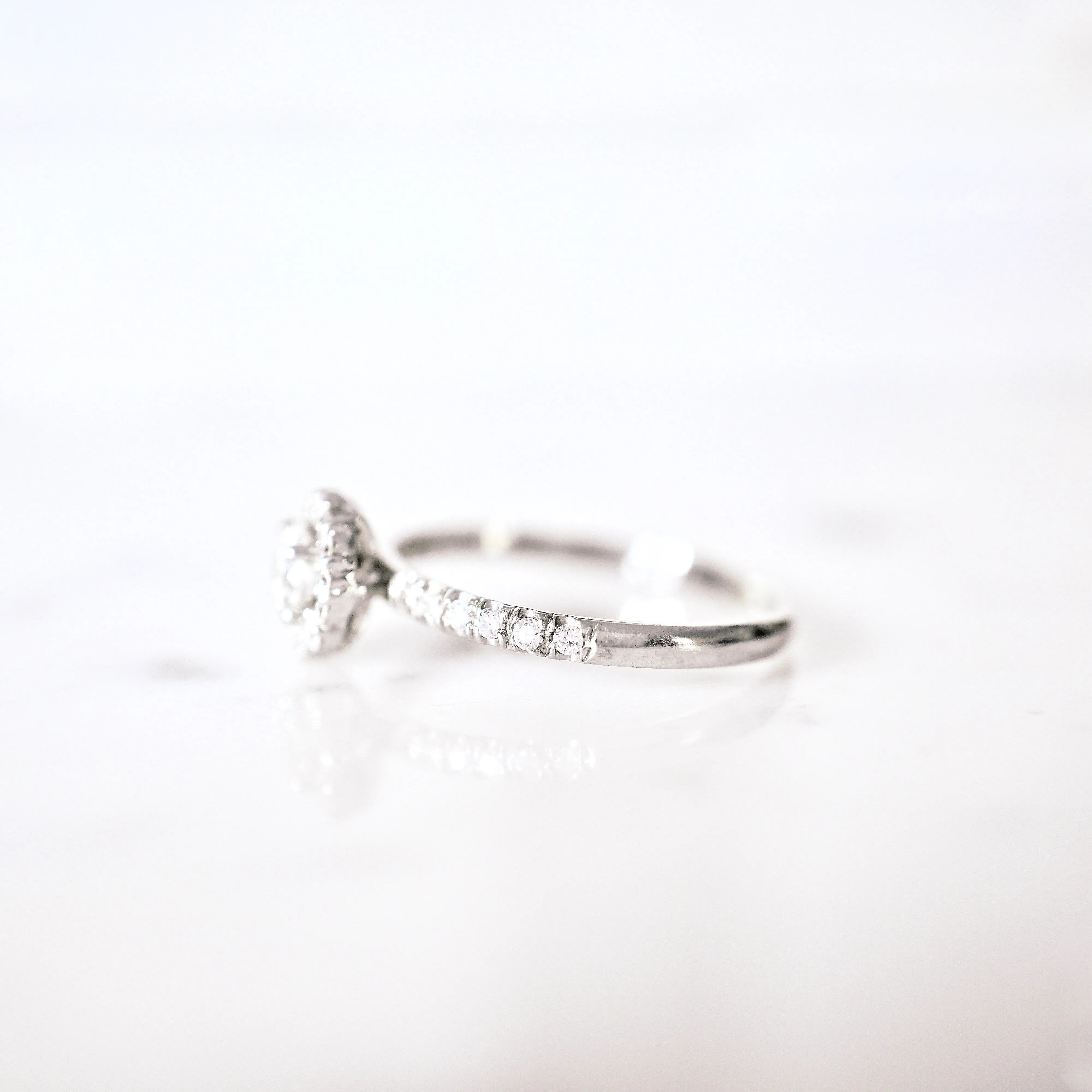 White Gold Diamond Halo Engagement Ring - Simple Diamond Halo Ring 14k White Gold - Diamond Engagement Ring