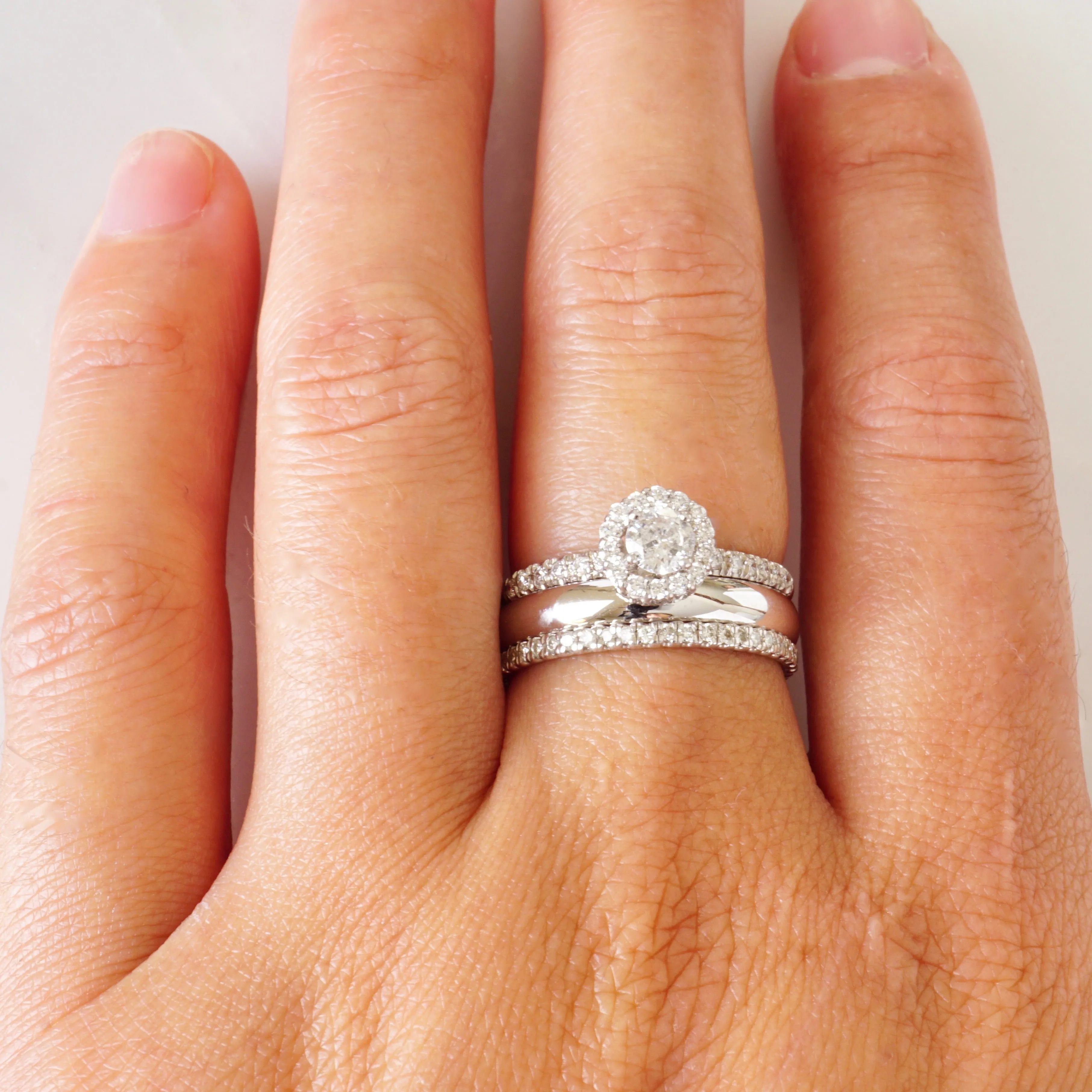 White Gold Diamond Halo Engagement Ring - Simple Diamond Halo Ring 14k White Gold - Diamond Engagement Ring