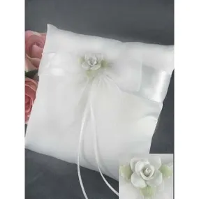 White Rose Wedding Ring Bearer Pillow