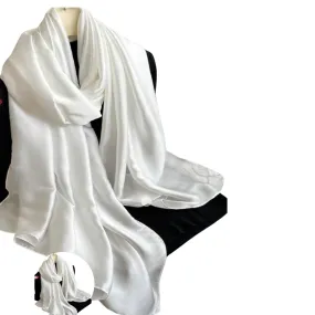 Wide Charmeuse Satin Scarf - White