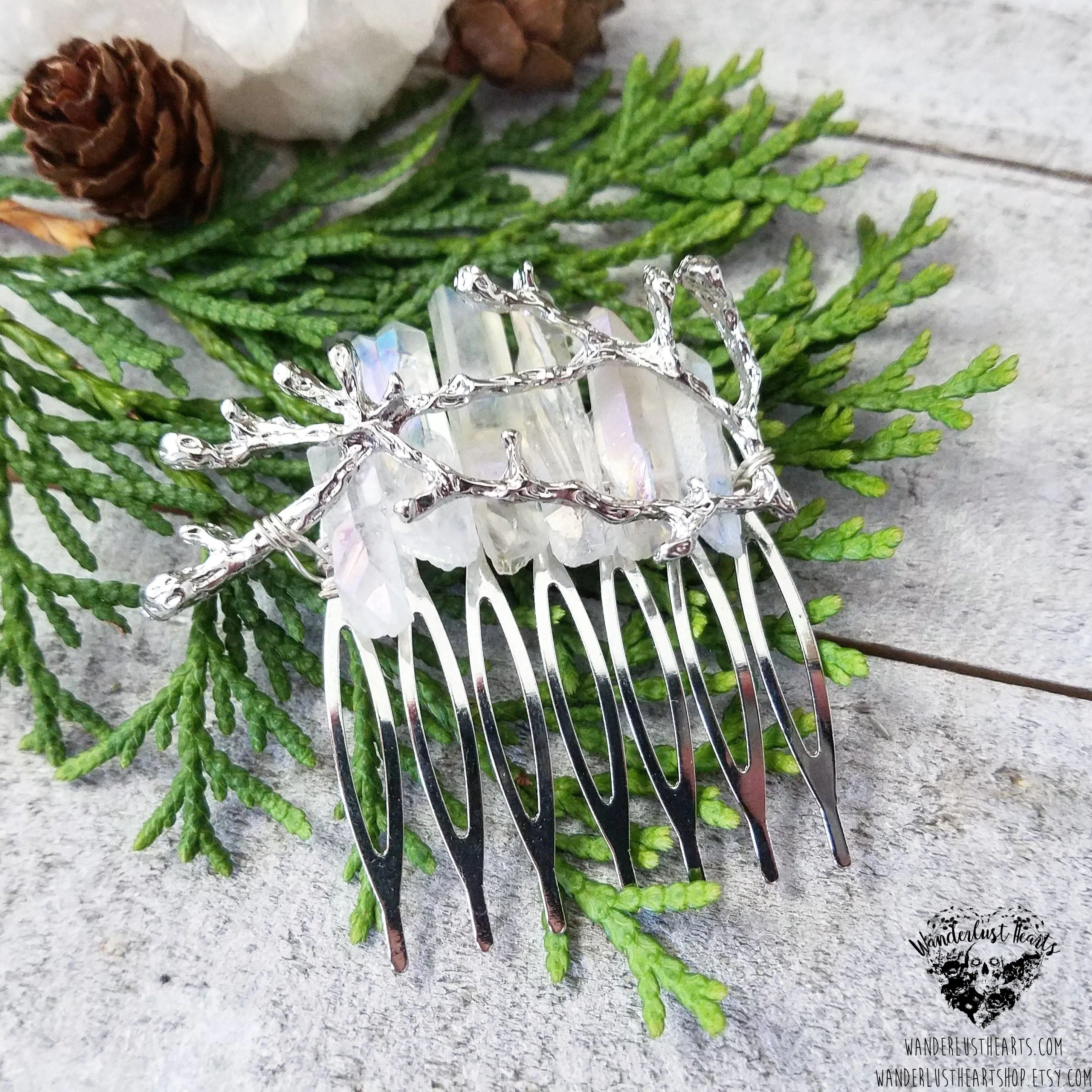 Winter quartz crystal hair comb