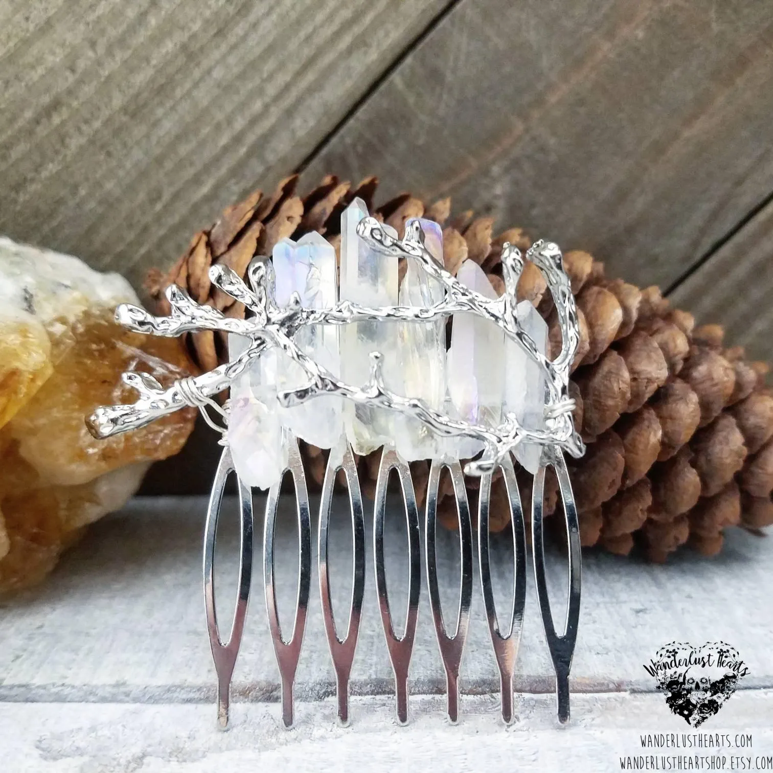 Winter quartz crystal hair comb