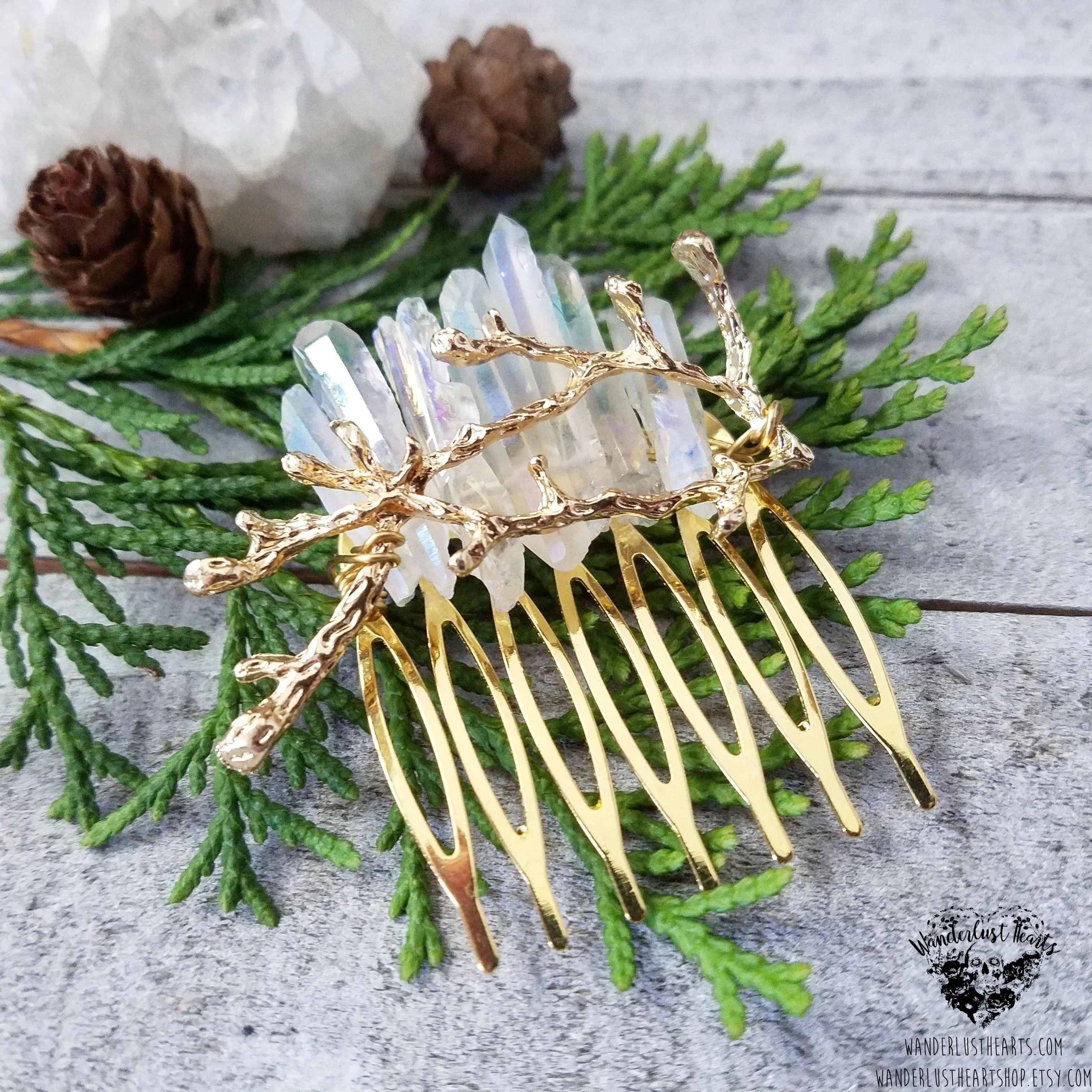 Winter quartz crystal hair comb