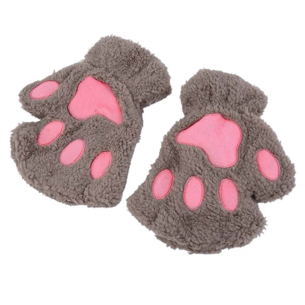 Woman Winter Fluffy Bear/Cat Plush Paw/Claw Glove-Novelty soft toweling lady's half covered gloves mittens Valentine's Day Gift