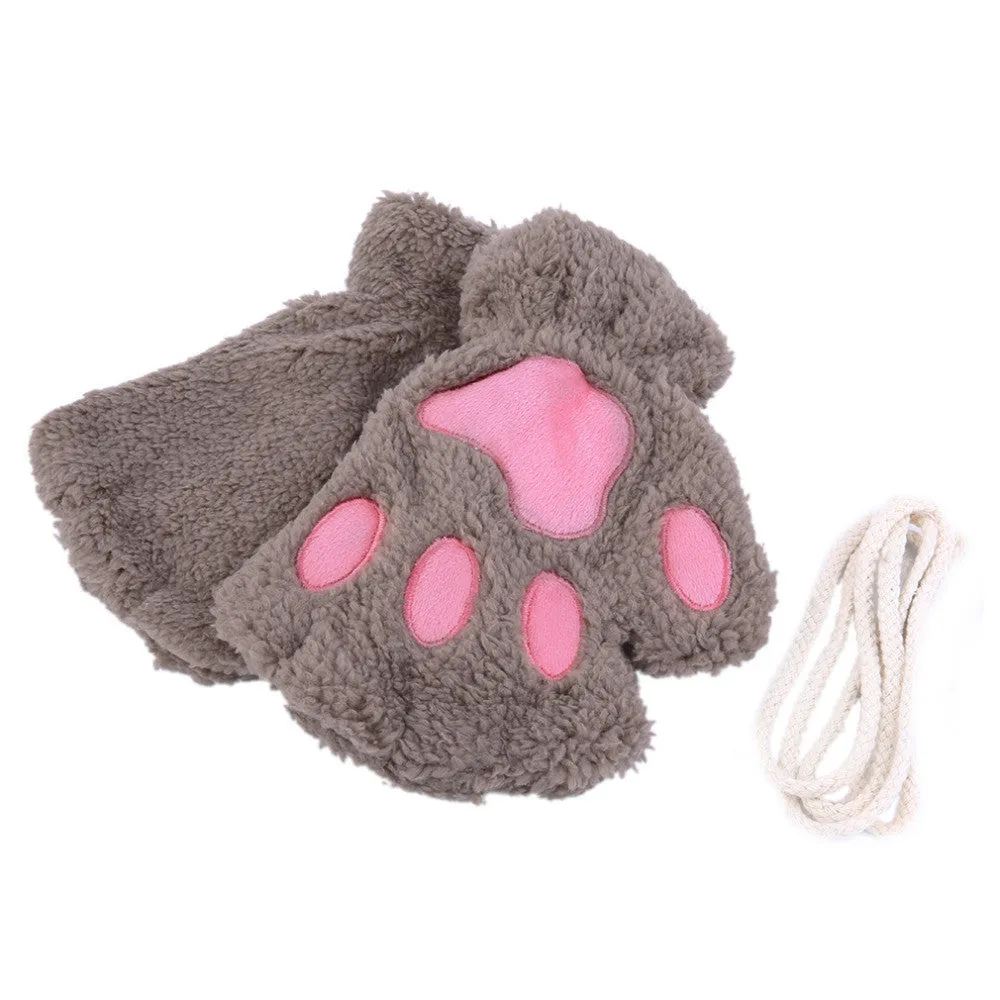 Woman Winter Fluffy Bear/Cat Plush Paw/Claw Glove-Novelty soft toweling lady's half covered gloves mittens Valentine's Day Gift