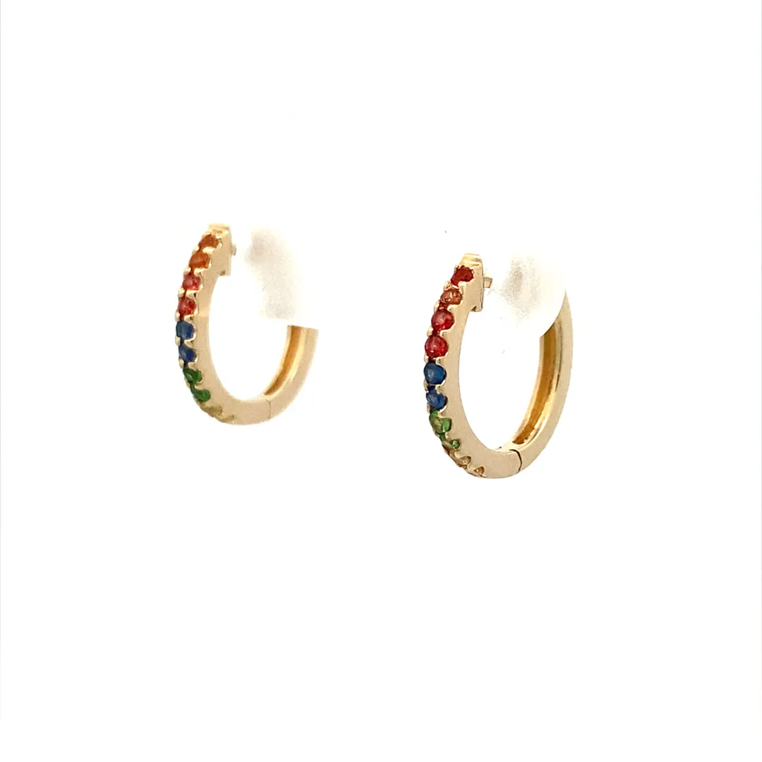 Yellow Gold Rainbow Sapphire Huggie Gemstone Earrings CER371 RB Y