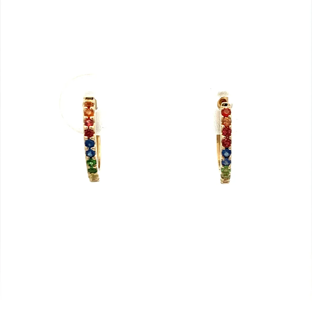 Yellow Gold Rainbow Sapphire Huggie Gemstone Earrings CER371 RB Y