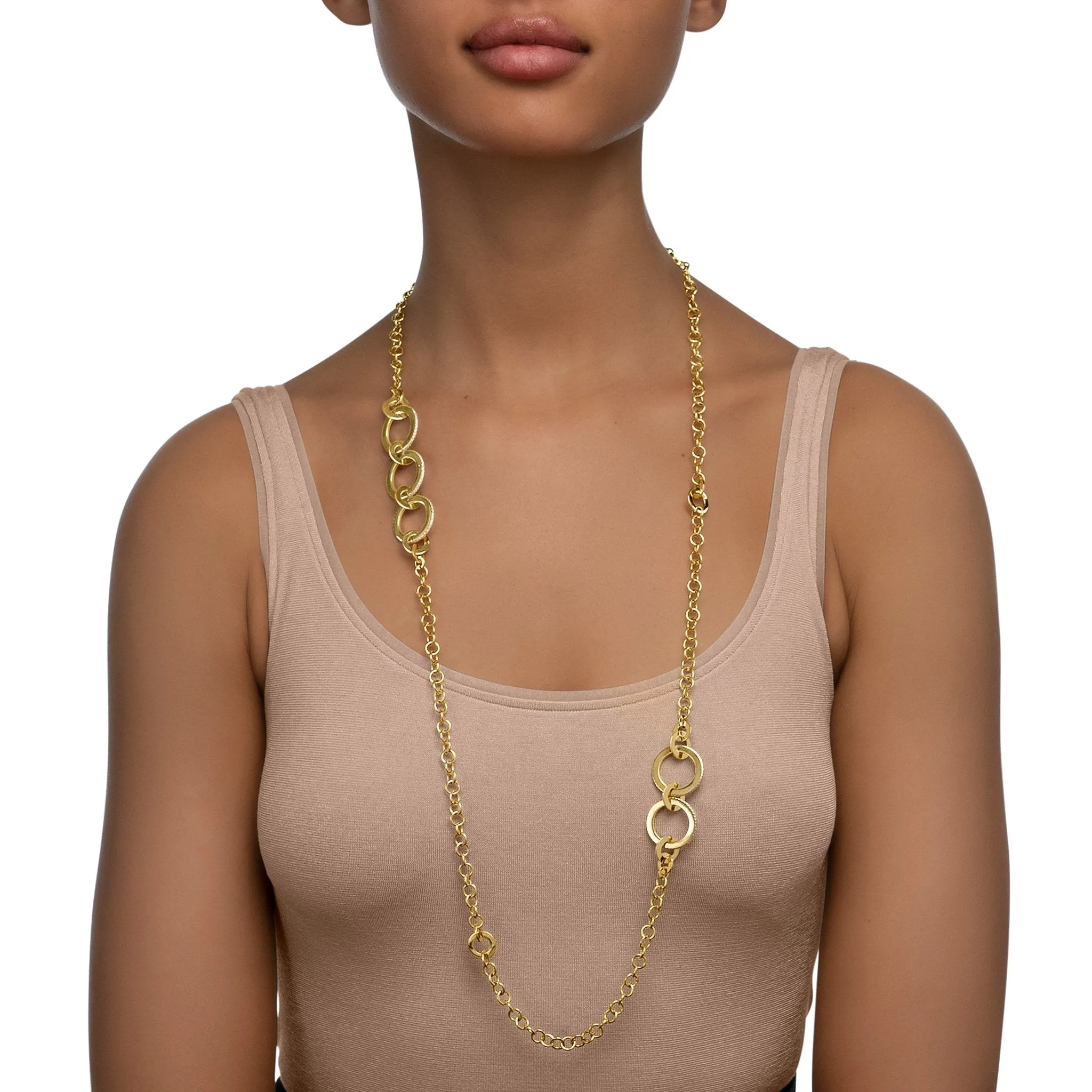 Yellow Gold Solo Chain Link Necklace with White Diamonds